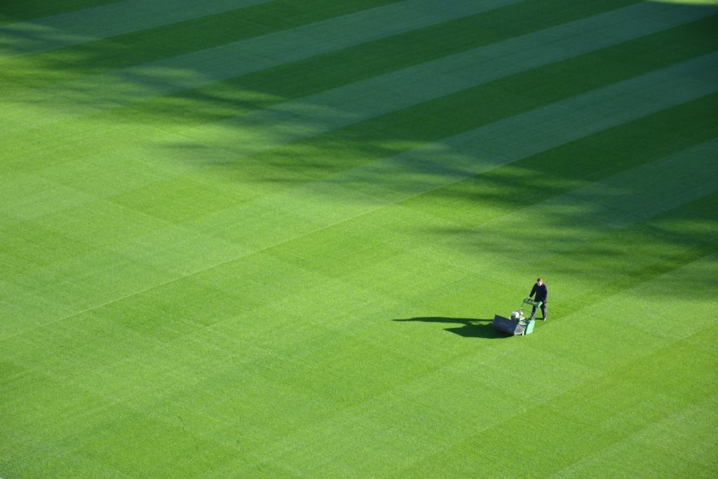 man cutting large area of grass - green ninja